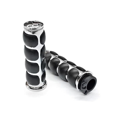 Krator TRHB114C 1 In. Motorcycle Molded Rubber Chrome Hand Grips For Cruisers Choppers Harley Davidson Suzuki Kawasaki Yamaha Honda With Throttle Grip